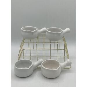 Pan Bowl Porcelain Miniature White Vintage Handmade Deco Table Set Of 4